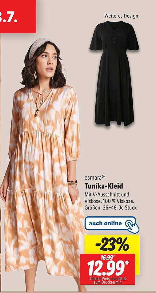 esmar® Tunika-Kleid mit V-Ausschnitt und 100% Viskose