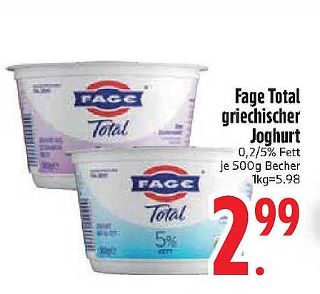 Fage Total griechischer Joghurt 0,2%/5% Fett je 500g Becher