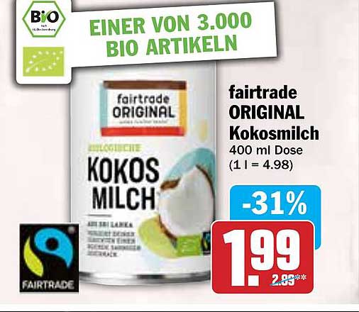 fairtrade ORIGINAL Kokosmilch 400 ml Dose