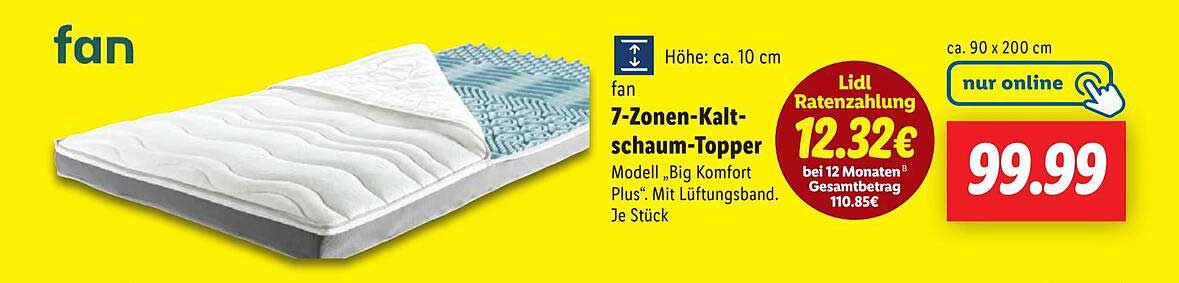 fan 7-Zonen-Kaltschaum-Topper Modell 'Big Komfort Plus'