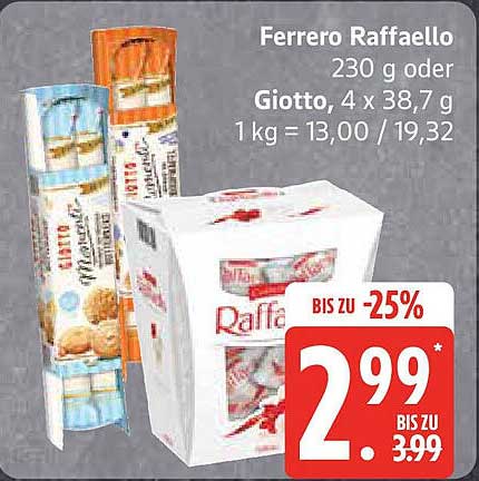 Ferrero Raffaello 230 g oder Giotto, 4 x 38,7 g - Jetzt zum Sparpreis!