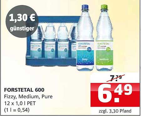 FORSTETAL 600 - Fizzy, Medium, Pure, 12 x 1,0 l PET
