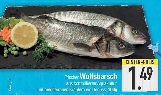 Frischer Wolfsbarsch aus kontrollierter Aquakultur, mit mediterranen Kräutern, 100g