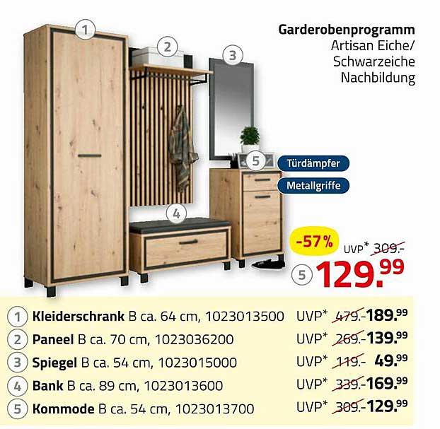 Garderobenprogramm Artisan Eiche/Schwarzeiche Nachbildung