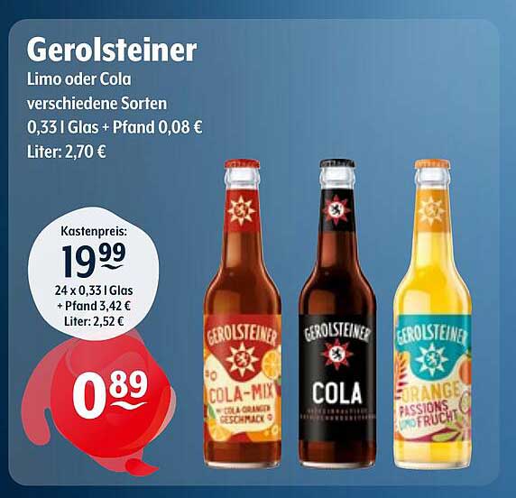 Gerolsteiner Limo oder Cola verschiedene Sorten 0,33 l
