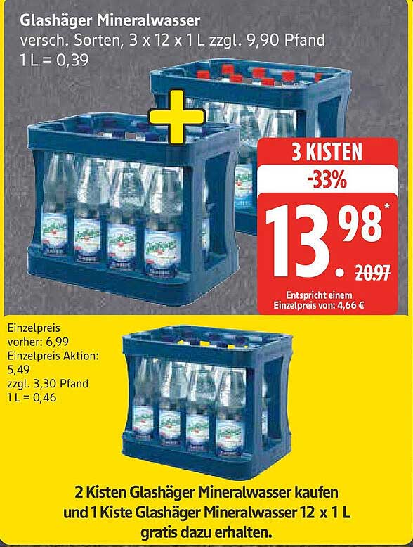 Glashäger Mineralwasser - 3 Kisten für 13,98 € (statt 20,97 €)