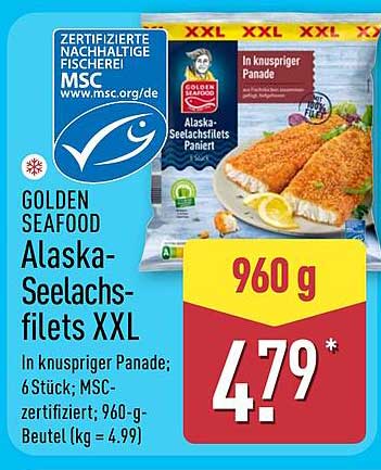 GOLDEN SEAFOOD Alaska-Seelachsfilets XXL in knuspriger Panade