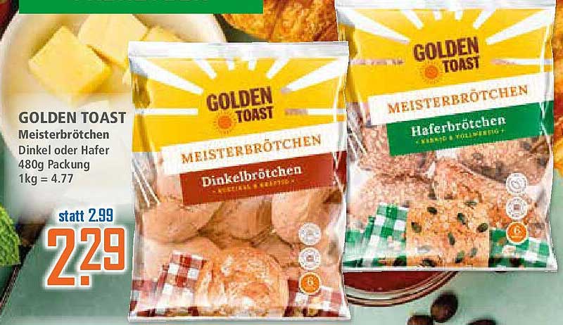 GOLDEN TOAST Meisterbrötchen Dinkel oder Hafer 480g Packung