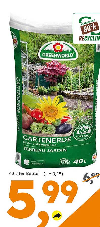 GREENWORLD Gartenerde 40 Liter Beutel