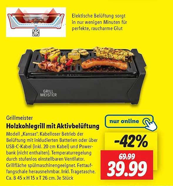 Grillmeister Holzkohlegrill mit Aktivbelüftung