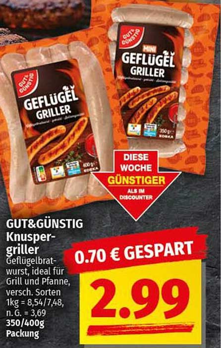 GUT & Günstig Knuspergriller - Geflügelbratwurst 350/400g