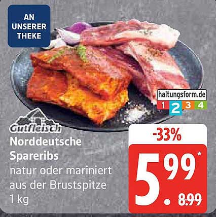 Gutfleisch Norddeutsche Spareribs - natürlich oder mariniert, 1 kg