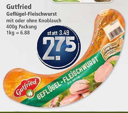 Gutfried Geflügel-Fleischwurst mit oder ohne Knoblauch 400g
