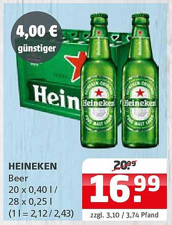 HEINEKEN Beer 20 x 0,40 l / 28 x 0,25 l