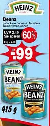 Heinz Beanz – gebackene Bohnen in Tomatensauce, verschiedene Sorten