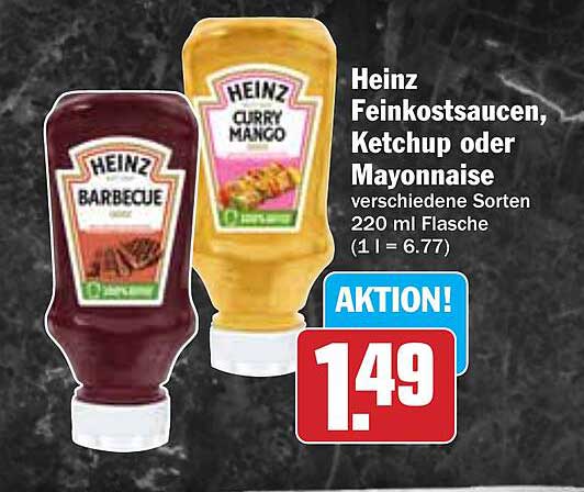 Heinz Feinkostsaucen, Ketchup oder Mayonnaise, verschiedene Sorten 220 ml Flasche