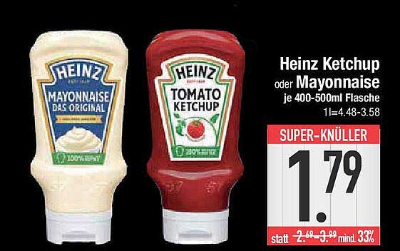 Heinz Ketchup oder Mayonnaise je 400-500ml Flasche