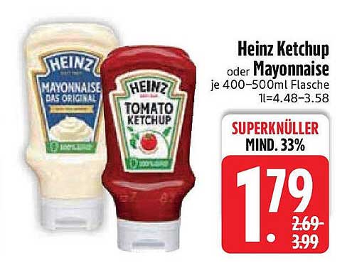Heinz Ketchup oder Mayonnaise je 400–500ml Flasche