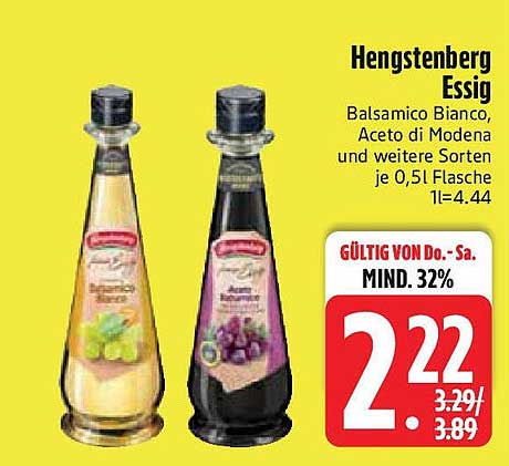 Hengstenberg Essig - Balsamico Bianco, Aceto di Modena und weitere Sorten