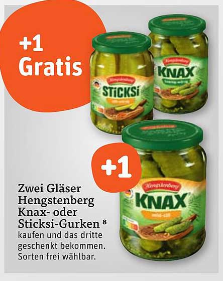 Hengstenberg Knax- oder Sticksi-Gurken 2 Gläser kaufen, 1 Glas gratis
