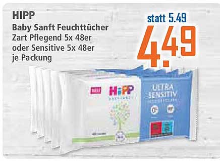 HIPP Baby Sanft Feuchttücher Zart Pflegend 5x48er oder Sensitive 5x48er je Packung