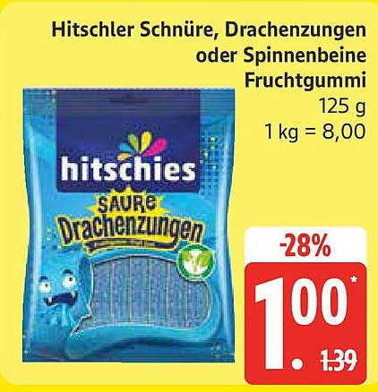 Hitschler Schnüre, Drachenzungen oder Spinnenbeine Fruchtgummi 125 g
