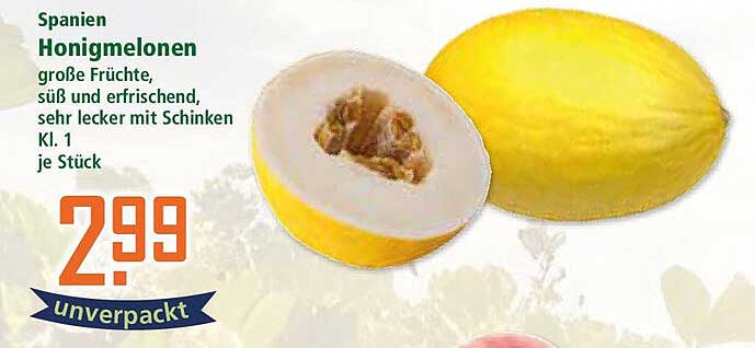 Honigmelonen aus Spanien, große Früchte, süß und erfrischend