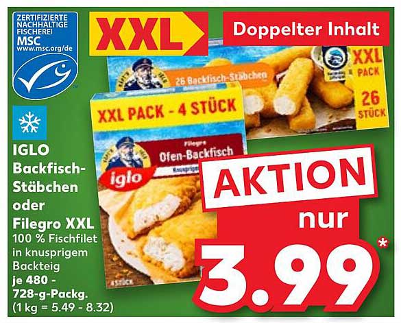 IGLO Backfisch-Stäbchen oder Filegro XXL