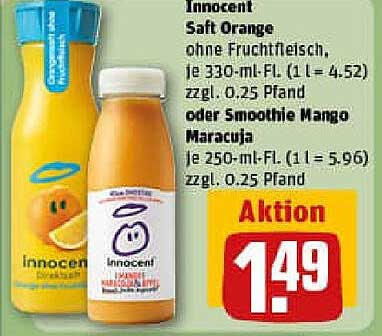 Innocent Saft Orange oder Smoothie Mango Maracuja für nur 1,49 €