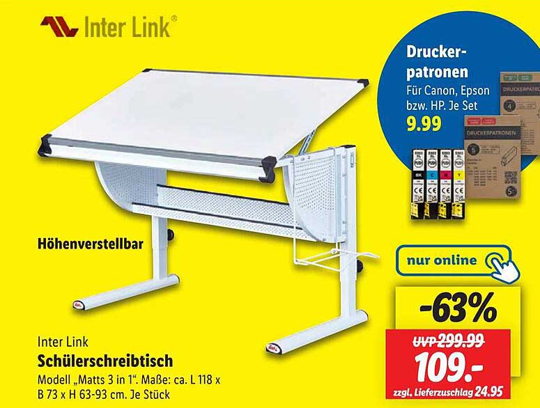 Inter Link Schülerschreibtisch Modell 'Matts 3 in 1' - Höhenverstellbar