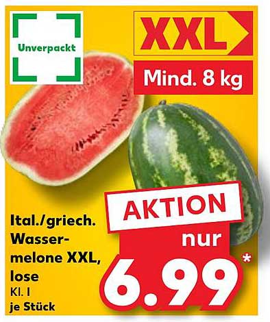 Ital./griech. Wassermelone XXL, lose, Kl. I je Stück
