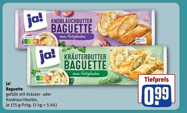 ja! Knoblauchbutter und Kräuterbutter Baguette zum Fertigbacken