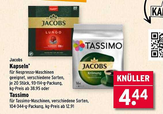 Jacobs Kapseln für Nespresso-Maschinen und Tassimo-Kaffeekapseln