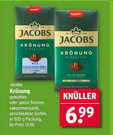 Jacobs Krönung gemahlen oder ganze Bohnen 500 g