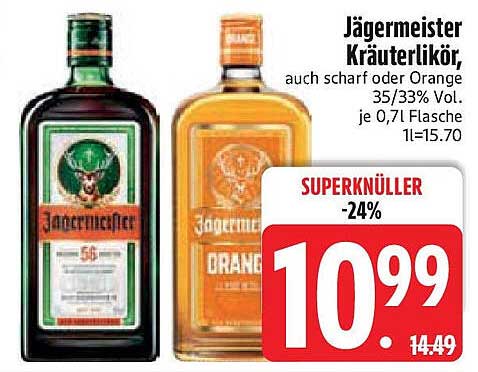 Jägermeister Kräuterlikör, auch scharf oder Orange 0,7L