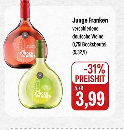 Junge Franken - verschiedene deutsche Weine, 0,75l Bocksbeutel