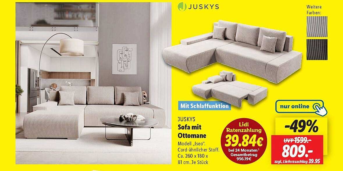 JUSKYS Sofa mit Ottomane