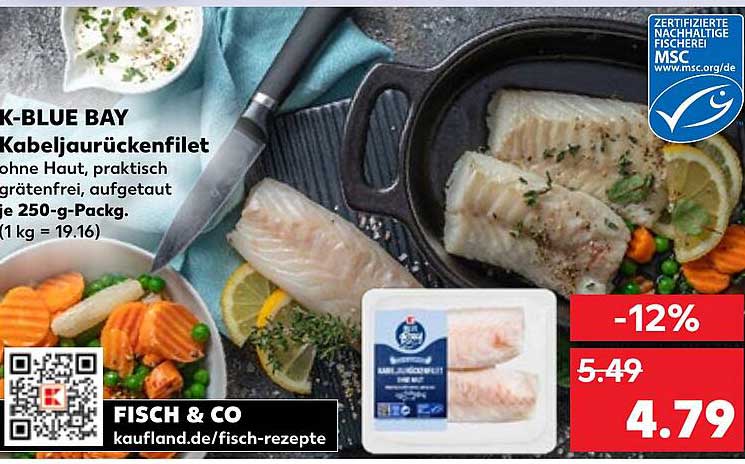K-BLUE BAY Kabeljau-Rückenfilet 250-g-Packung