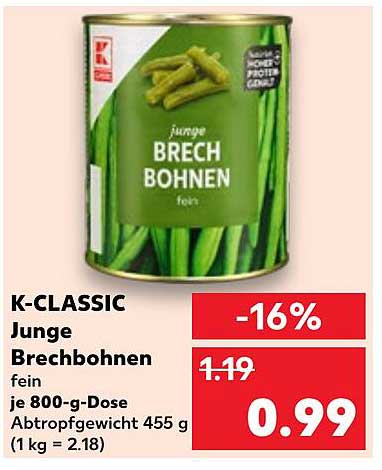 K-CLASSIC Junge Brechbohnen fein 800-g-Dose