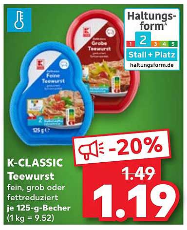 K-CLASSIC Teewurst 125-g-Becher - jetzt zum Sparpreis!