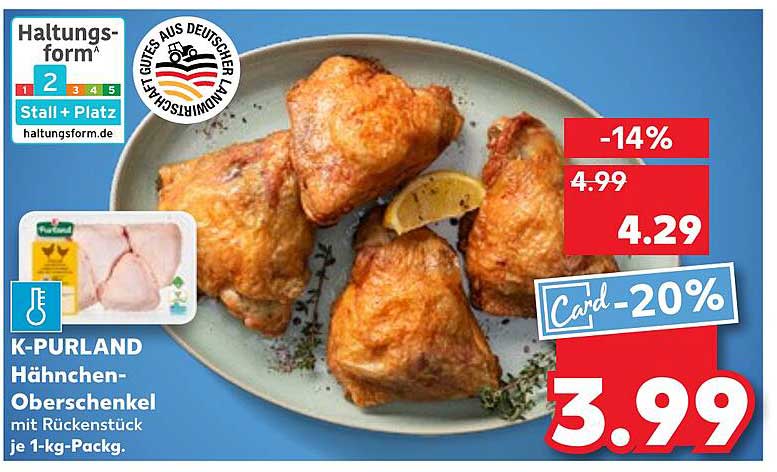 K-PURLAND Hähnchen-Oberschenkel mit Rückenstück je 1-kg-Pack.