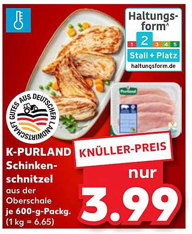 K-PURLAND Schinken-Schnitzel aus der Oberschale 600-g-Pack.