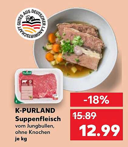 K-PURLAND Suppenfleisch vom Jungbullen, ohne Knochen je kg