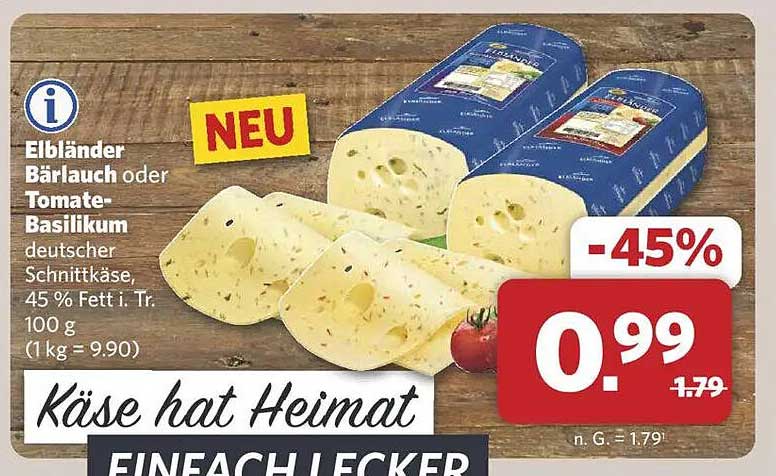 Käse hat Heimat – Elbländer Bärlauch oder Tomate-Basilikum, deutscher Schnittkäse