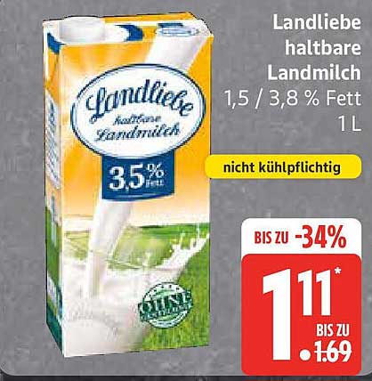 Landliebe haltbare Landmilch 1,5 / 3,8 % Fett 1L