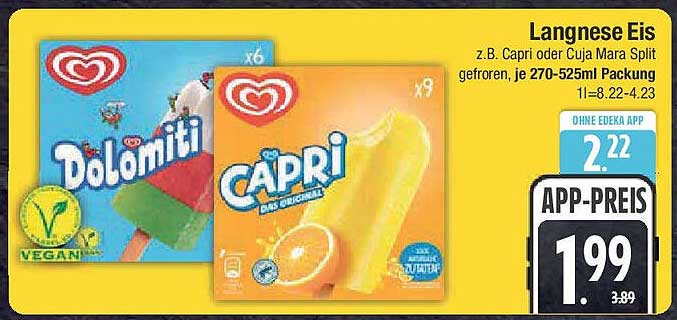 Langnese Eis Capri oder Cuja Mara Split, je 270-525ml Packung