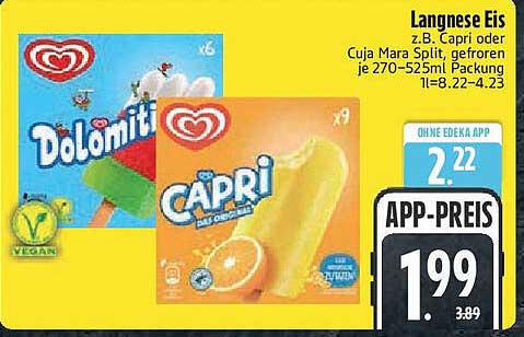 Langnese Eis z.B. Capri oder Dolomiti - vegan und erfrischend