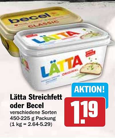 Lätta Streichfett oder Becel 450-225 g Packung für nur 1,19