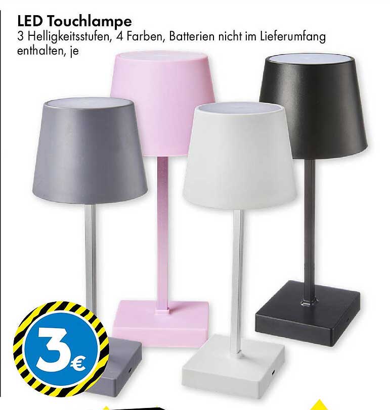 LED Touchlampe 3 Helligkeitsstufen, 4 Farben, Batterien nicht im Lieferumfang, je