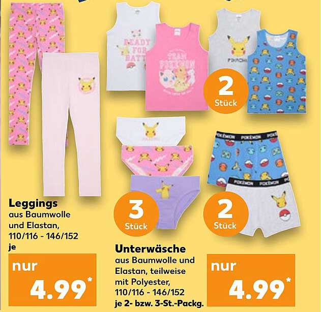 Leggings und Unterwäsche mit Pokémon-Motiven